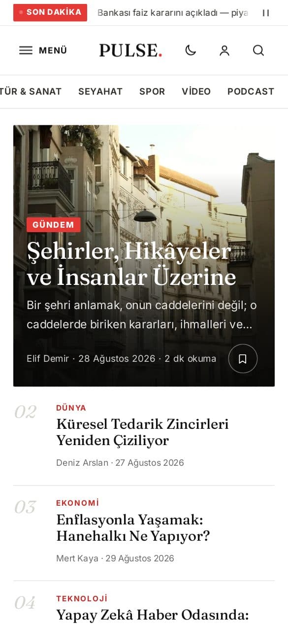 PULSE — mobil görünüm