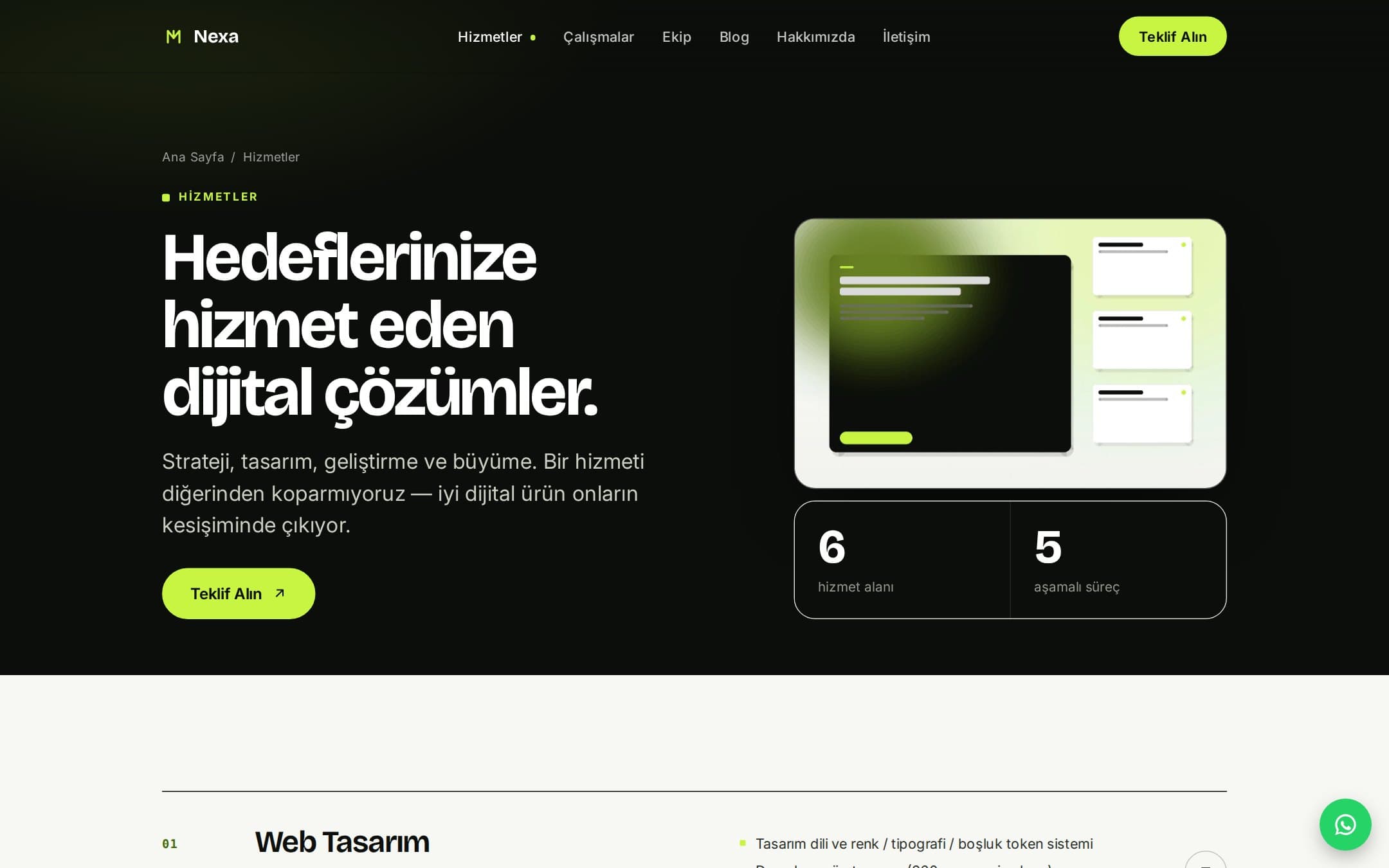 Nexa — içerik bölümleri (masaüstü)