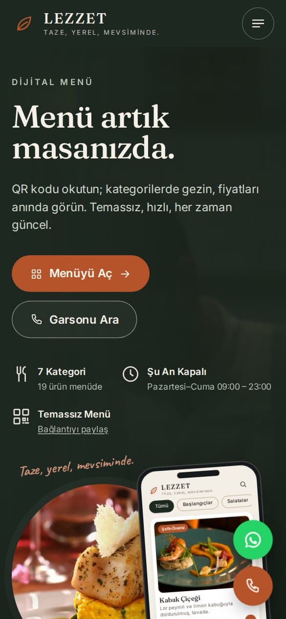 QR Menü — mobil görünüm