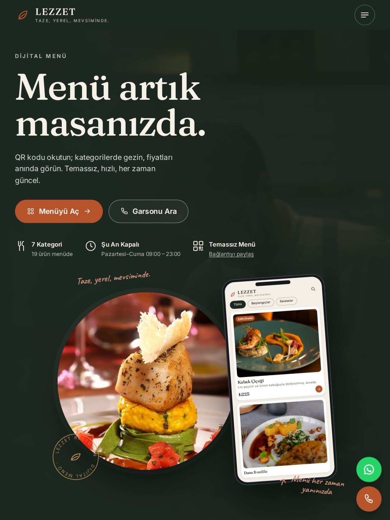 QR Menü — tablet görünüm