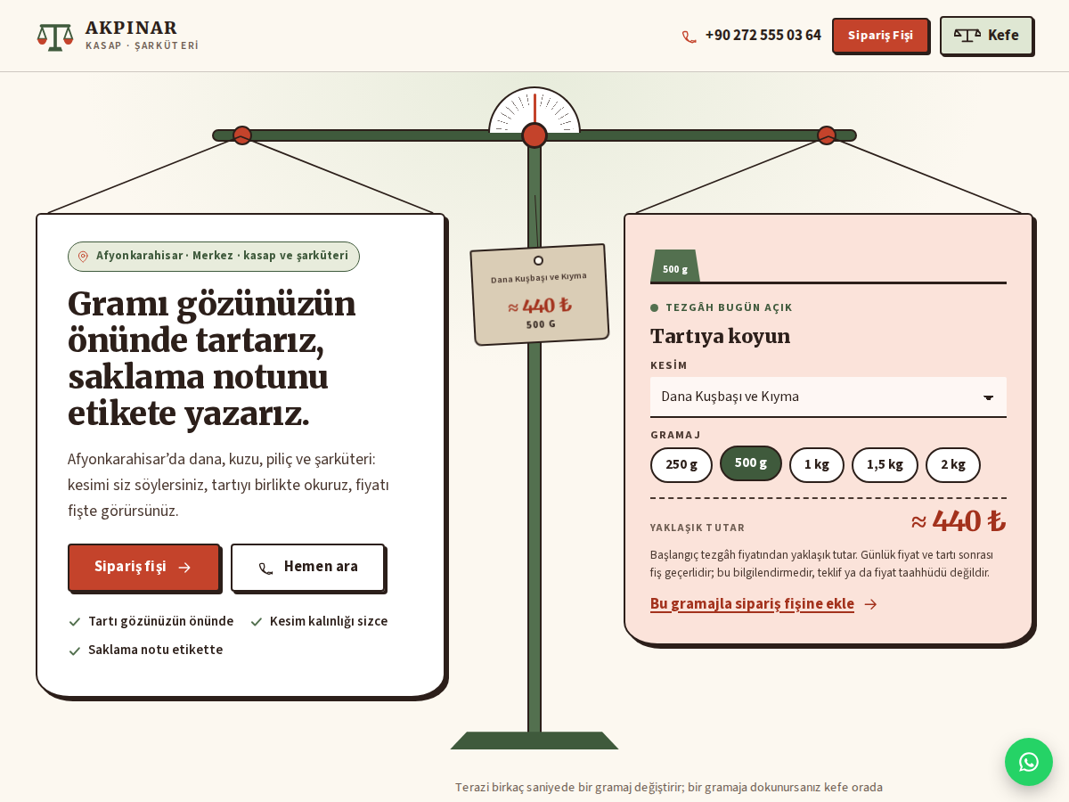 Terazi teması ana sayfası: iki kefeli terazi, sol kefede “Gramı gözünüzün önünde tartarız” başlığı, sağ kefede tartı kutusu