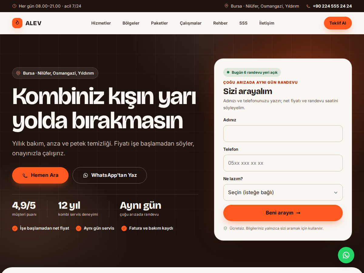 Alev teması ana sayfası: koyu kahve zeminde dev başlık, turuncuya doğru dolan termometre çubuğu ve 15 dereceden 22 dereceye sayan sıcaklık göstergesi.
